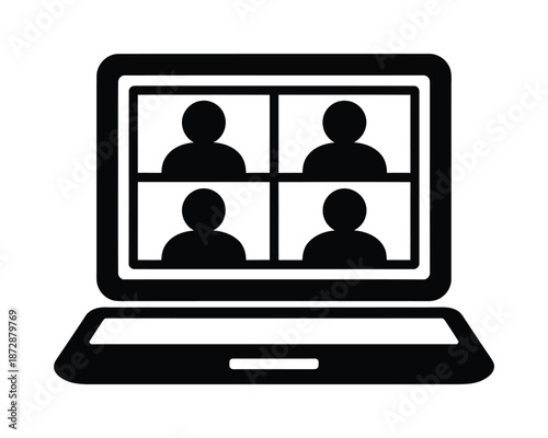 Vector laptop screen showing video conference with four participants