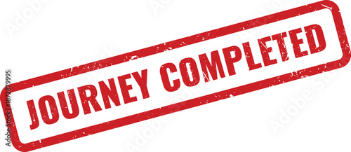 Inspirational red journey completed rubber stamp graphic symbolizing achievement and successful finish