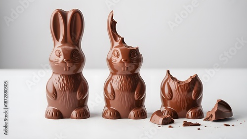 The delicious journey of a chocolate easter bunny, from intact to broken pieces