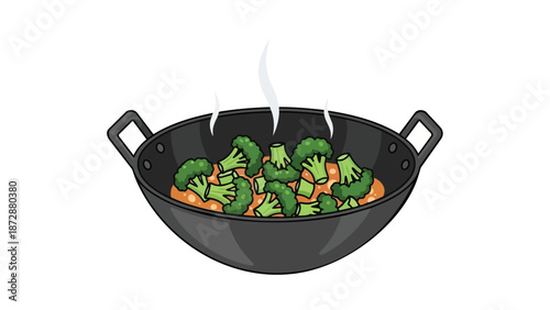 Vibrant broccoli florets and rich sauce steaming in a traditional wok, signaling healthy and delicious home cooking
