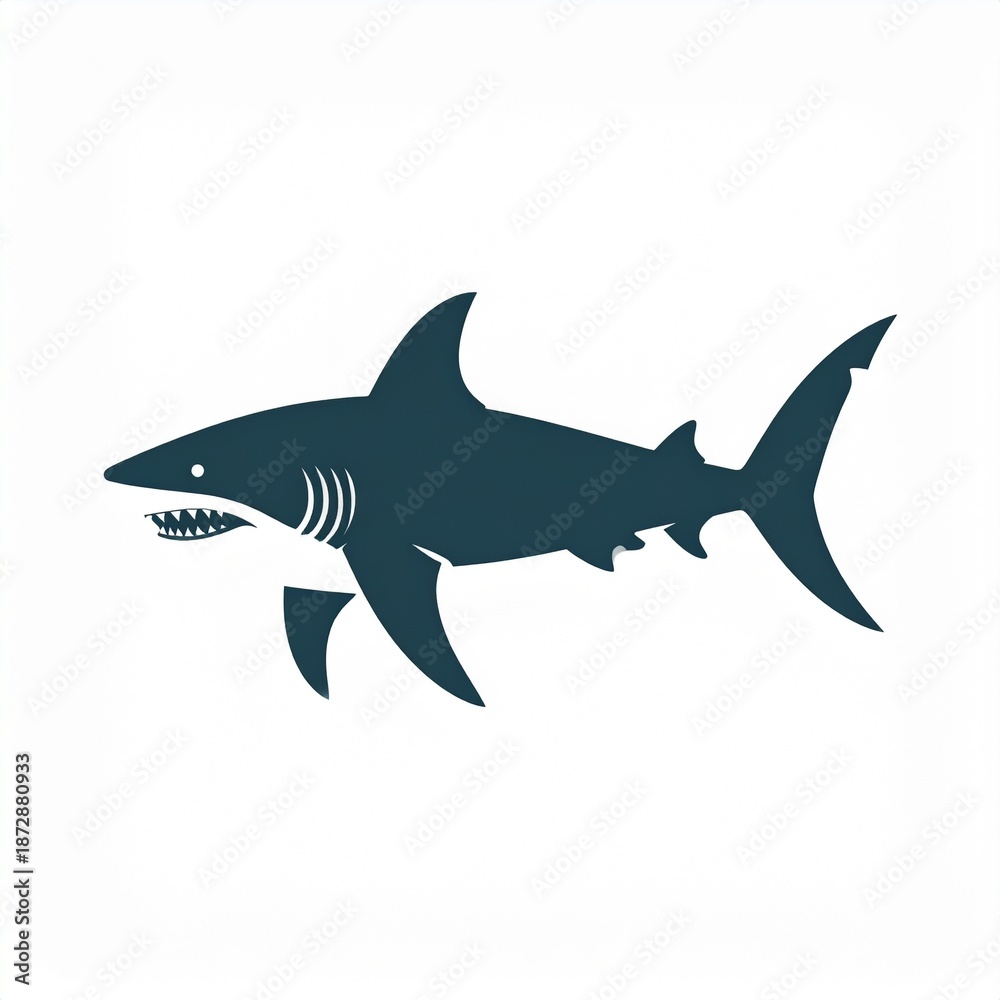 Fototapeta premium Cartoon Great White Shark Swimming Isolated on White Background Vector Illustration