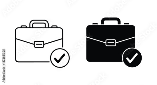 Business luggage approval vector icon set flat design - icon set in line, solid and filled outline style, Flat Vector icon, icon, Editable stroke icon, Modern icon collection