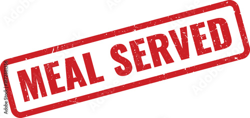 Red grunge Meal Served rubber stamp symbol indicating food service completion for restaurant or healthcare