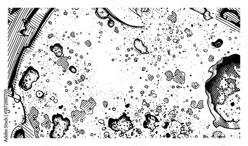 Abstract grunge texture with scattered debris and surface craters
