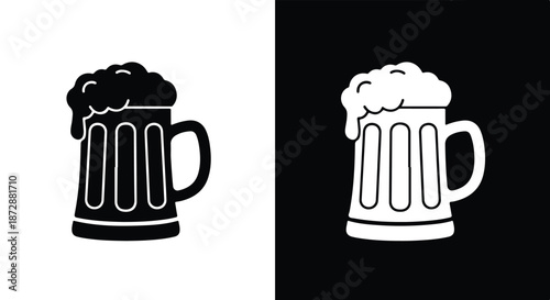 Beer mug icons set flat design vector illustration - icon set in line, solid and filled outline style, Flat Vector icon, icon, Editable stroke icon, Modern icon collection