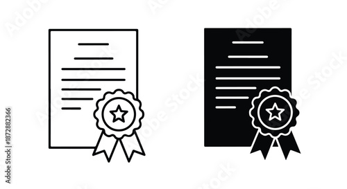 Award certificate achievement flat design vector illustration - icon set in line, solid and filled outline style, Flat Vector icon, icon, Editable stroke icon, Modern icon collection