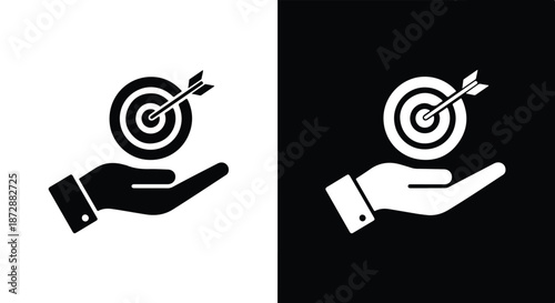 Hand aiming dart at target vector icon set flat design - icon set in line, solid and filled outline style, Flat Vector icon, icon, Editable stroke icon, Modern icon collection