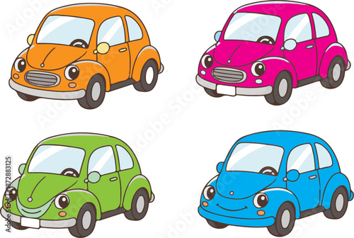 cartoon car vehicle transport Car symbols frontal car icon set