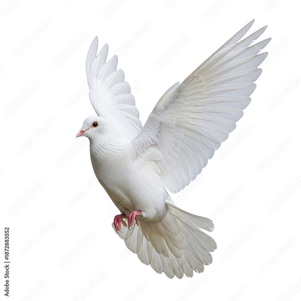 Fototapeta premium White Dove Flying Isolated Black Background