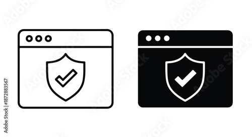 Secure Browser Shield Icon Vector Illustration - icon set in line, solid and filled outline style, Flat Vector icon, icon, Editable stroke icon, Modern icon collection