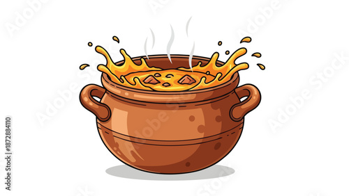 Rustic bubbling stew in a handcrafted clay pot illustration capturing the essence of traditional culinary warmth and home-cooked comfort delicious