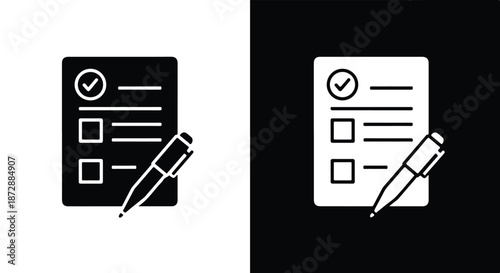 Checklist and pen flat design vector illustration - icon set in line, solid and filled outline style, Flat Vector icon, icon, Editable stroke icon, Modern icon collection