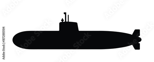 Black vector silhouette of submarine underwater naval vessel in isolation