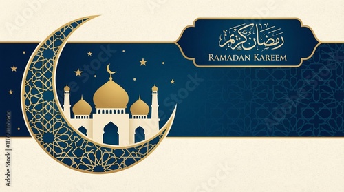 Ramadan Kareem Background with Crescent Moon and Islamic Spiritual Concept