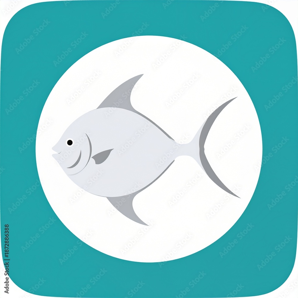 Fototapeta premium Minimalist Fish Icon in Teal Circle Isolated on Gradient Background Vector Illustration