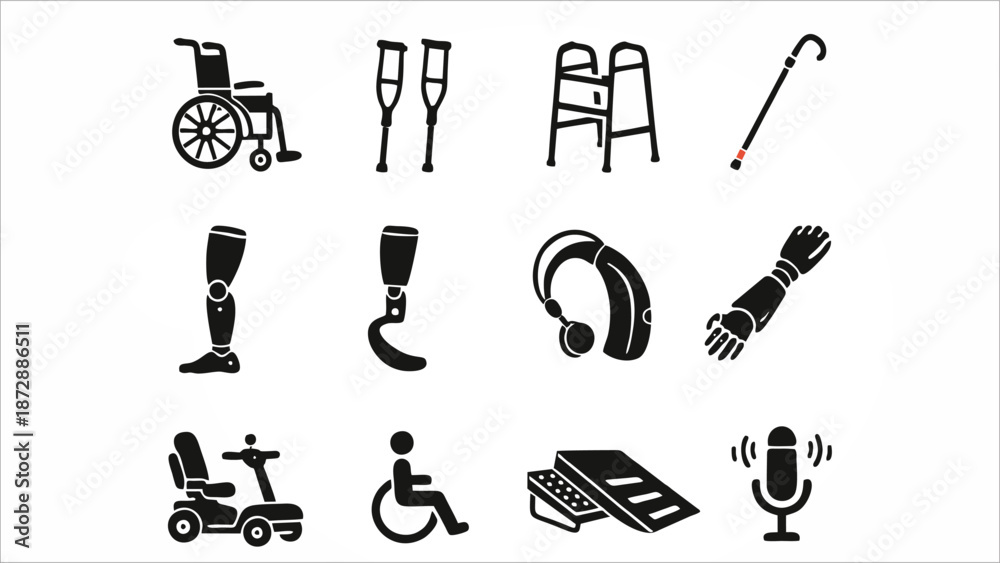 Fototapeta premium disability Assistive Devices Vector Icons – Accessibility Tools