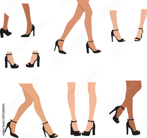 Female legs in stockings and shoes ,Foot Shapes Collection for Design – Vector Pack