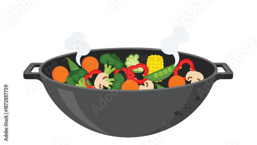 Steaming Fresh Garden Vegetables Sautéing in a Hot Wok for a Healthy and Nutritious Meal Preparation