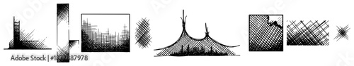 Collection of hand drawn cross hatching shading and scribbled line textures