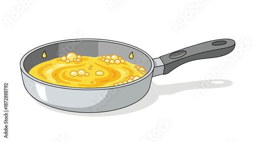 Vibrant Yellow Liquid Simmering in a Frying Pan Illustration for Culinary Content Cooking Kitchen