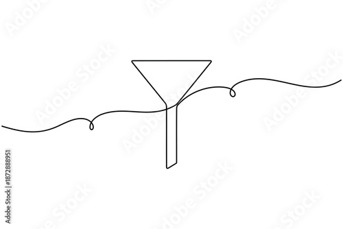 Sales funnel process icon continuous one line drawing on white background minimalist business symbol outline vector illustration