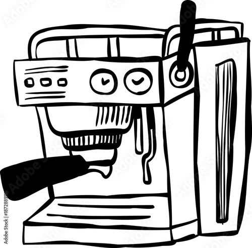 Hand Drawn Espresso Coffee machine Line Art