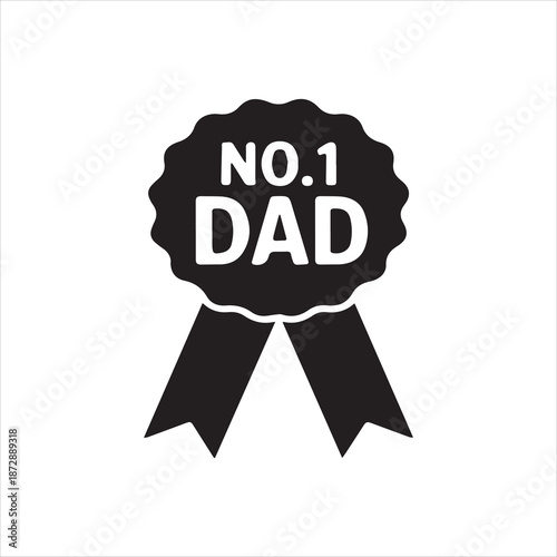  Silhouette number one dad badge ribbon fathers day vector illustration