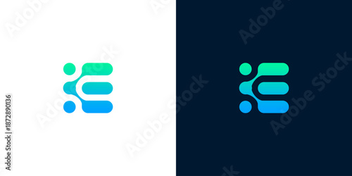Modern Abstract Letter E Logo Design with Digital Connection Concept, perfect for Technology, Internet, or Data Companies showcasing innovation and fluid progress