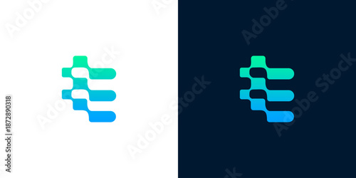 Abstract geometric digital technology logo design, gradient blue-green color scheme, minimalist branding element, sleek modern graphic