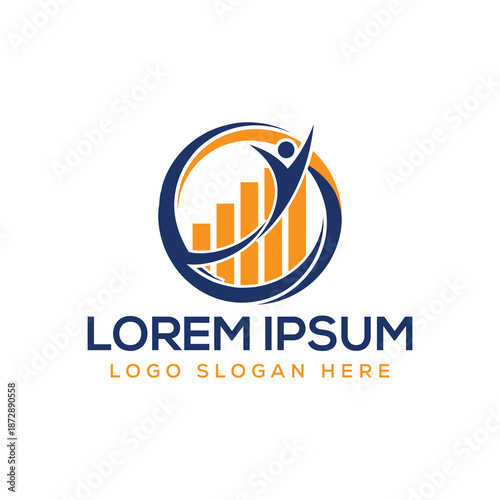 Modern business logo with dynamic bar graph and abstract human element