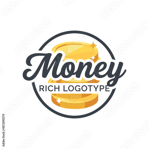Rich money logotype with golden coins and modern design