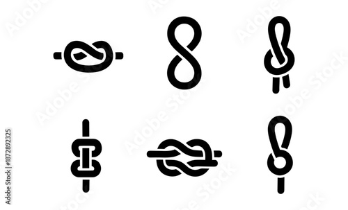Collection of six different knot icons in black and white, isolated on white background