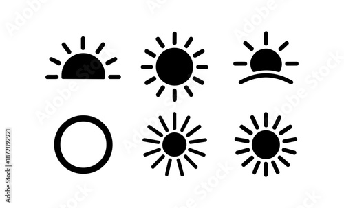 Collection of sun icons representing different stages of daylight and weather conditions