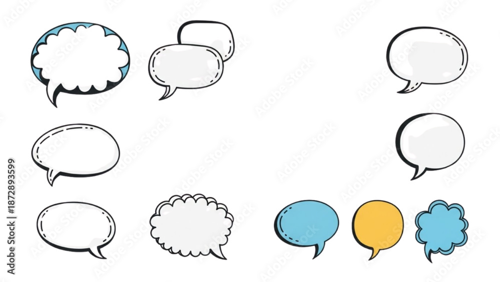 Fototapeta premium Collection of variously styled speech bubbles on a white background