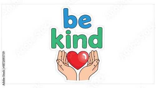 Uplifting graphic promoting kindness and compassion with stylized text and hands cradling a heart symbol of empathy and goodwill.