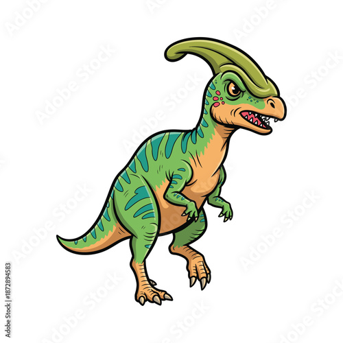 Fierce Green Parasaurolophus Dinosaur Cartoon Character