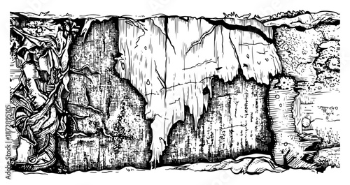 Underground soil cross section with roots and rock layers sketch