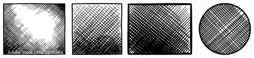 Set of cross hatching shading textures in geometric shapes with engraving style