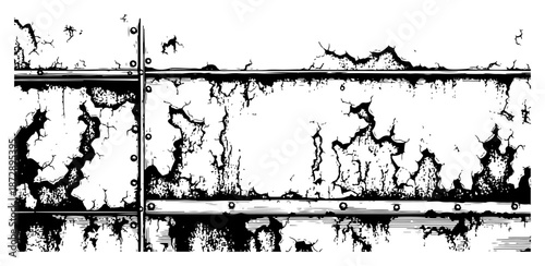 Old weathered metal wall texture with rivets and peeling paint