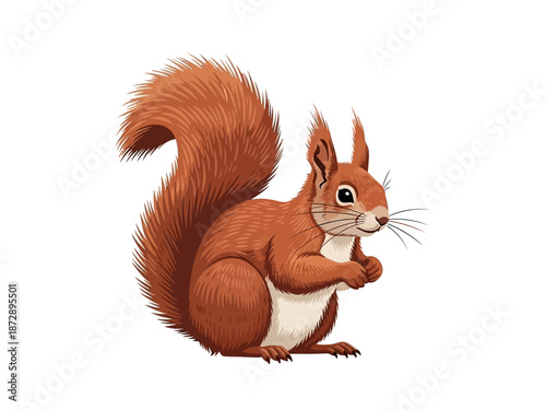 Adorable Squirrel Illustration with Fluffy Tail on White