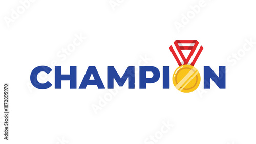 Bold 'CHAMPION' text featuring a striking gold medal, symbolizing victory and top achievement.