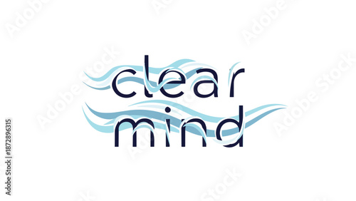 Abstract depiction of mental serenity with tranquil blue waves gracefully flowing around elegant typography, symbolizing a refreshed and peaceful
