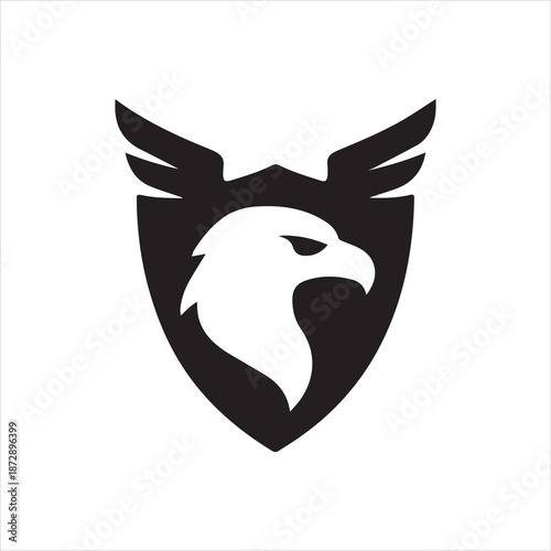 Silhouette eagle head on shield heraldic emblem security vector illustration