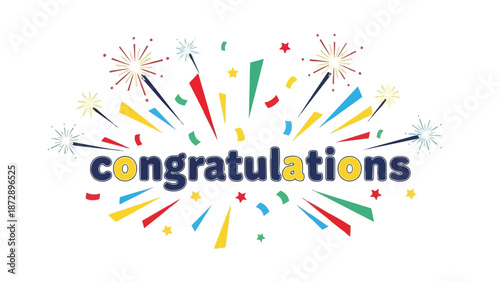 A truly magnificent and brilliantly colored display for "Congratulations" with lively confetti and radiant fireworks, celebrating any significant