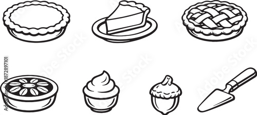 Thanksgiving Desserts and Pies Icons Set eps