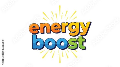 Dynamic graphic showcasing 'energy boost' in vivid, gradient hues with radiating light. It represents an invigorating surge of vitality, enthusiasm,