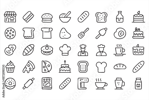 Bakery and Food Line Icons for Restaurant UI and Mobile Apps