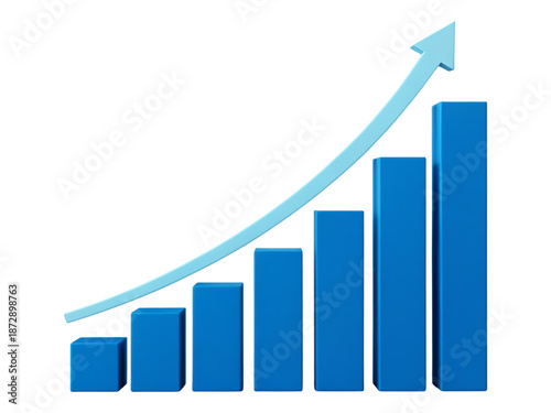 Free Download A blue bar graph with an upward trend and a light blue arrow on a transparent background showing growth - GFXLoad