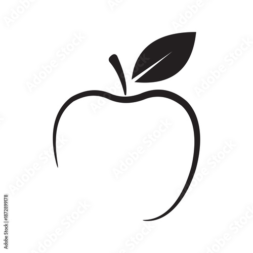 Vector silhouette of apple and leaf isolated on white background