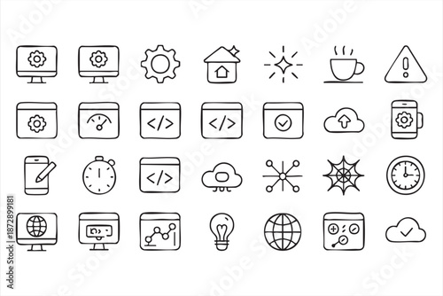 Cloud Services and DevOps Line Icons for Web Platforms